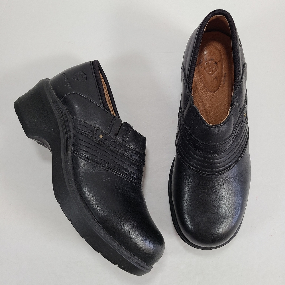 Ariat Black Leather Steel Toe Safety Clog Work Comfort Shoes Women Size 5.5